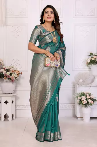 Rama organza c gold zari festive saree