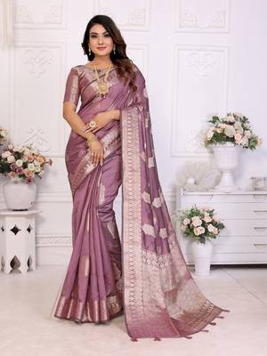 Purple organza c gold zari festive saree 1