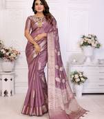 Purple organza c gold zari designer festive saree