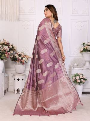 Purple organza c gold zari festive saree 3
