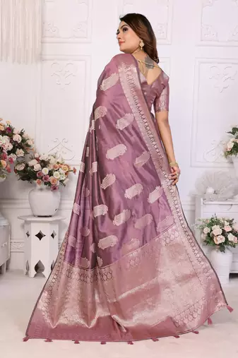 Purple organza c gold zari festive saree