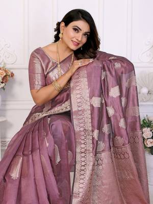 Purple organza c gold zari festive saree 4