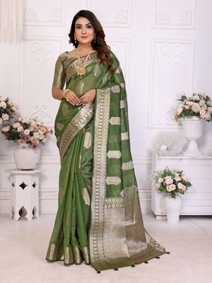Mahendi organza c gold zari festive saree 1