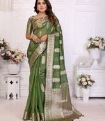 Mahendi organza c gold zari designer festive saree