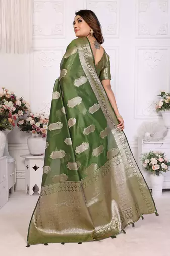 Mahendi organza c gold zari festive saree
