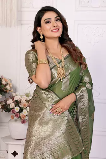 Mahendi organza c gold zari festive saree