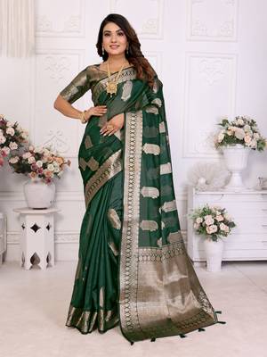 Green organza c gold zari festive saree 1