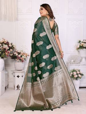 Green organza c gold zari festive saree 3