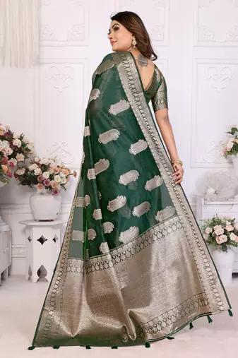 Green organza c gold zari festive saree