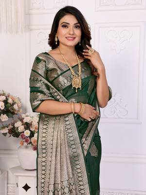 Green organza c gold zari festive saree 4