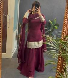 MAROON Faux Blooming with Sequins Embroidered SUIT SET