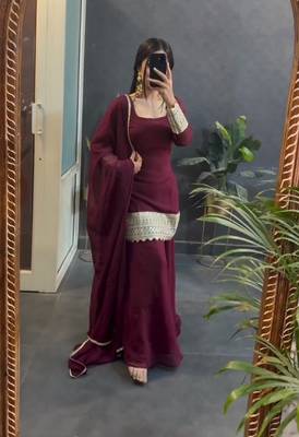 MAROON Faux Blooming with Sequins Embroidered SUIT SET 4