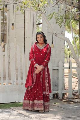 MAROON Faux Blooming with Sequins Embroidered Multi-Sequins work SUIT SET 3