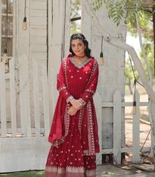 MAROON Faux Blooming with Sequins Embroidered Multi-Sequins work SUIT SET