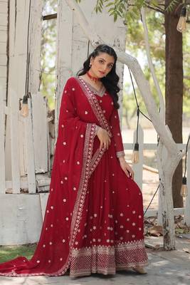 MAROON Faux Blooming with Sequins Embroidered Multi-Sequins work SUIT SET 6