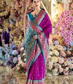 Dark magenta woven banarasi silk blend saree