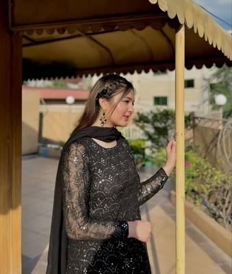 BLACK FUX GEORGETT PARTY WEAR SALWAR SUIT 5