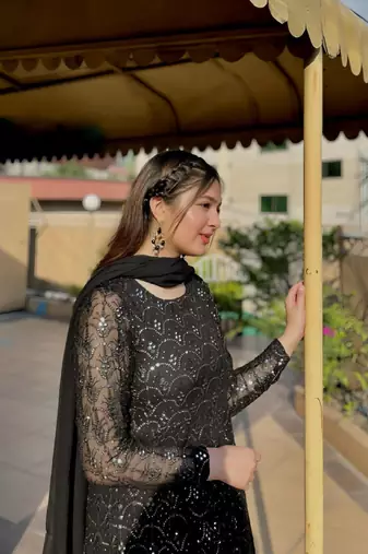 BLACK FUX GEORGETT PARTY WEAR SALWAR SUIT