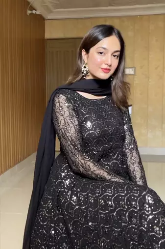 BLACK FUX GEORGETT PARTY WEAR SALWAR SUIT