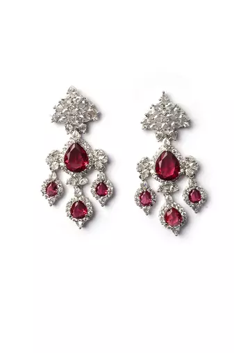 Silver-plated red waterfall earrings