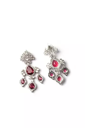 Silver-plated red waterfall earrings