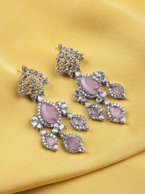 Silver-plated pink waterfall earrings 1