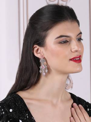 Silver-plated pink waterfall earrings 2