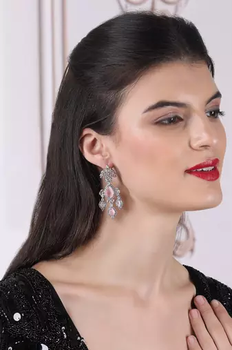 Silver-plated pink waterfall earrings