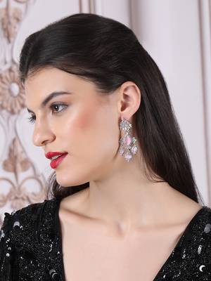 Silver-plated pink waterfall earrings 3