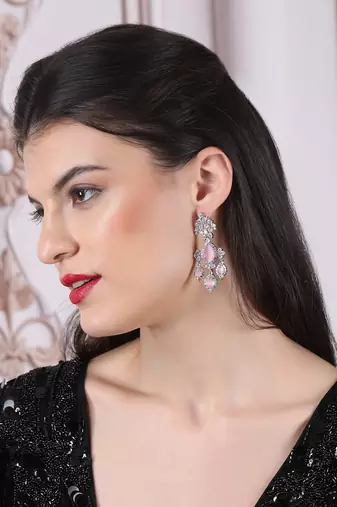 Silver-plated pink waterfall earrings