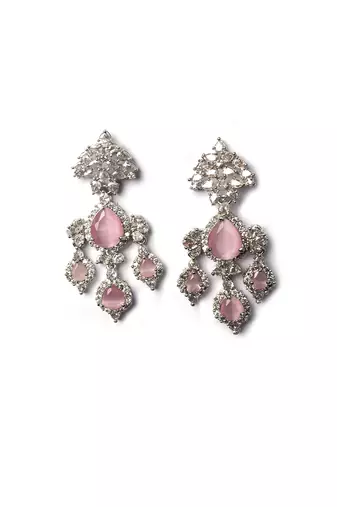 Silver-plated pink waterfall earrings