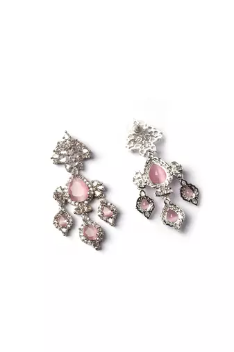 Silver-plated pink waterfall earrings
