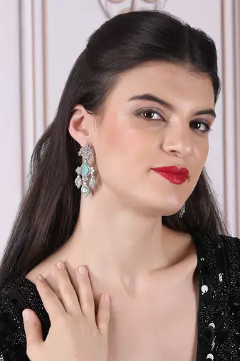Silver-plated turquoise waterfall earrings