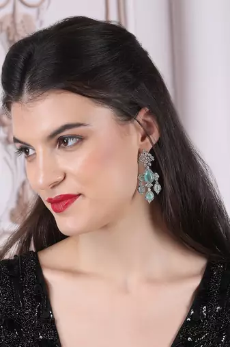 Silver-plated turquoise waterfall earrings