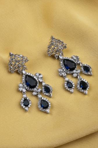 Silver-plated blue waterfall earrings