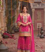 PINK CHINON PARTY WEAR EMBROIDERY  SUIT SET