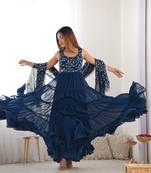 Fox Georgette Fabric Fully Flair Anarkali Gown With Dupatta, Pent