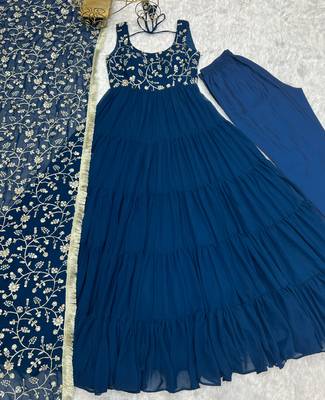 Fox Georgette Fabric Fully Flair Anarkali Gown With Dupatta, Pent 8