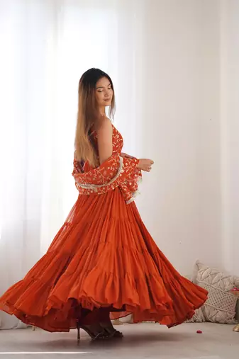 Fox Georgette Fabric Fully Flair Anarkali Gown With Dupatta, Pent