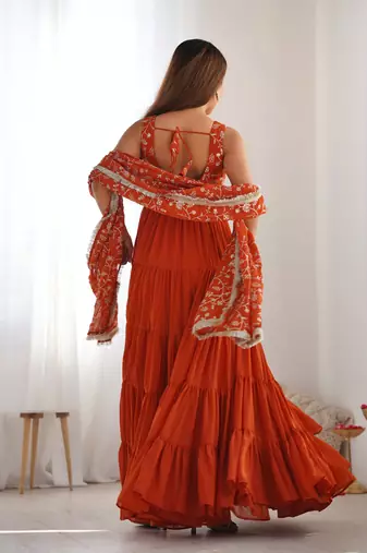 Fox Georgette Fabric Fully Flair Anarkali Gown With Dupatta, Pent