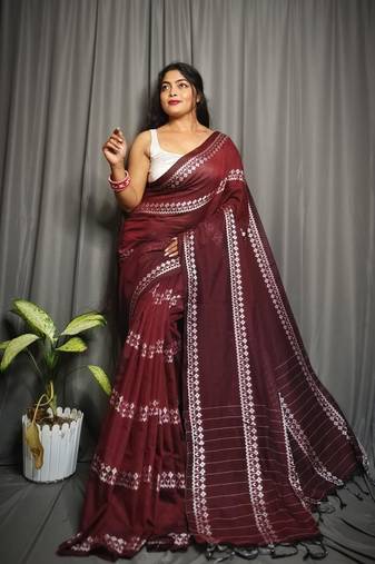 Brown Soft Pure Cotton Saree 