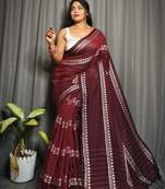 Brown Soft Pure Cotton Saree 