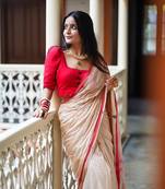 Cream Handloom Soft Pure Cotton Saree 