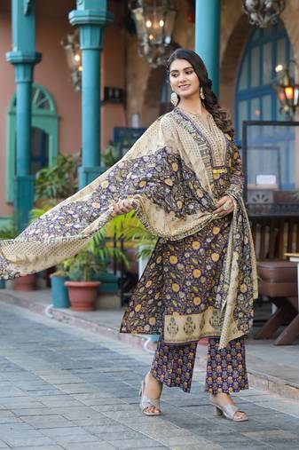 Aranya plum premium pure cotton suit set
