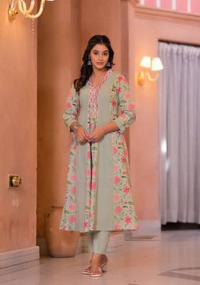 Diti leaf full schiffli pure cotton suit set 1