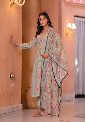 Diti leaf full schiffli pure cotton suit set 2