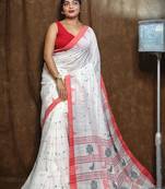 White Handloom Soft Pure Cotton Saree 