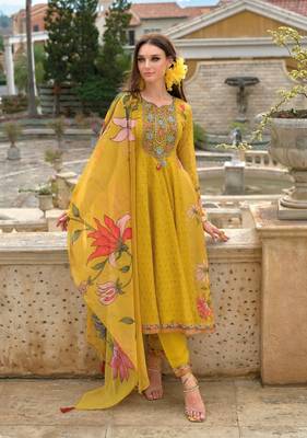 amber schiffli anarkali full work cotton suit set 1