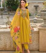 amber schiffli anarkali full work cotton suit set