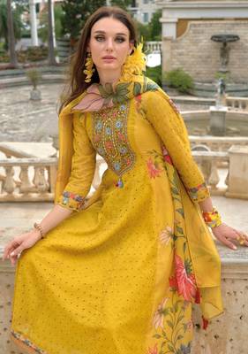 amber schiffli anarkali full work cotton suit set 2